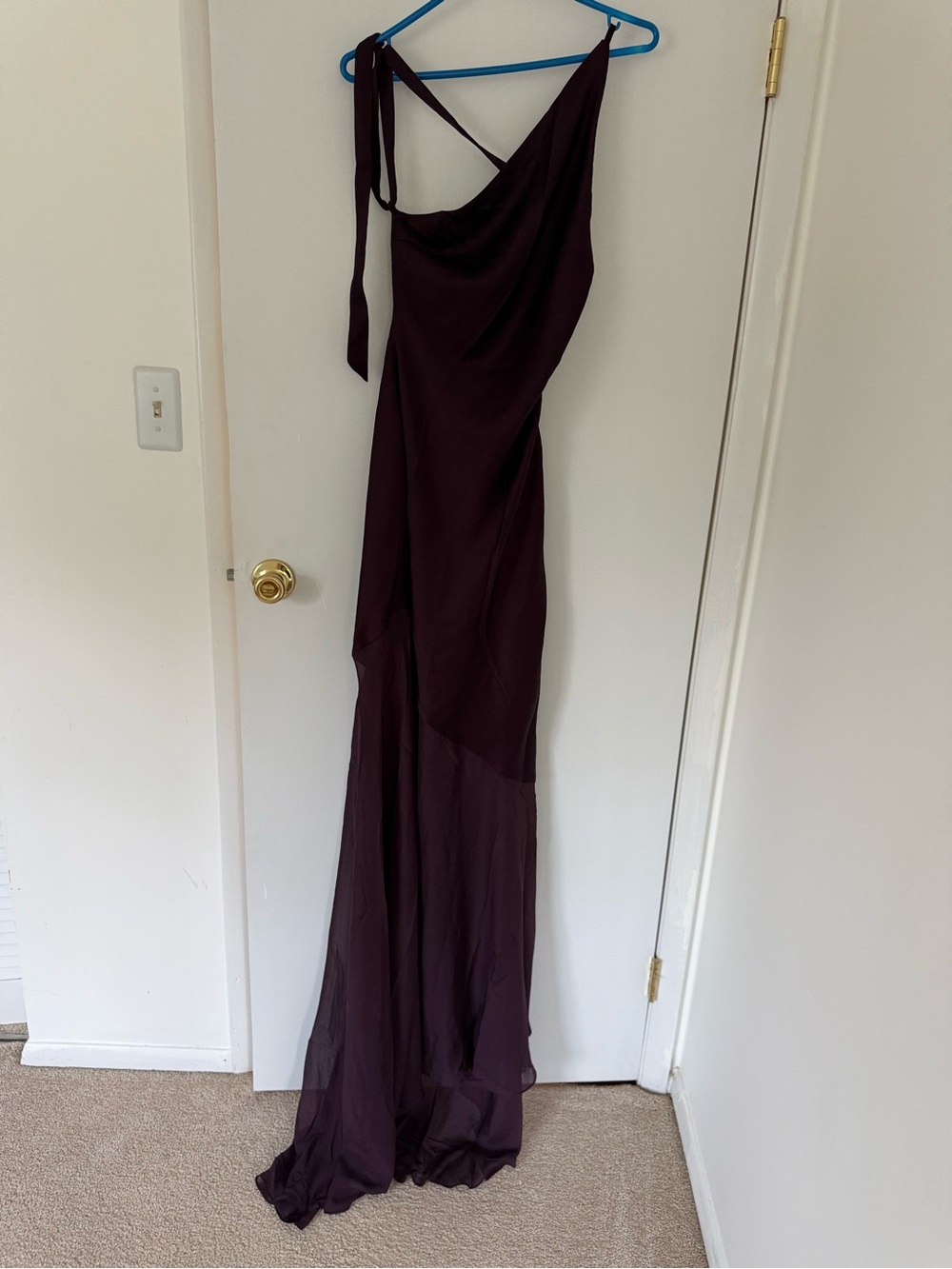 Babyboo Fable dress in Plum Asymmetric One-Shoulder Maxi Dress